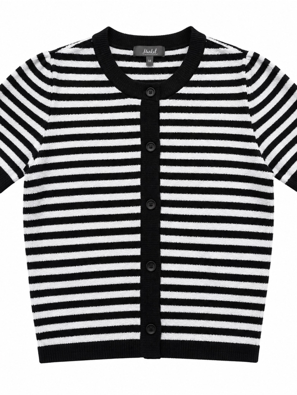 Marlet Black & White Striped Crew Button-Front Sweater